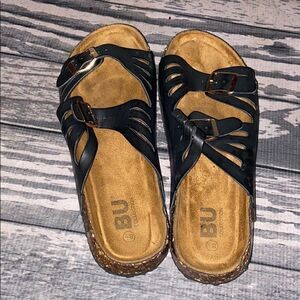 BU Collection Black Leather Sandal Shoes Size 8.5